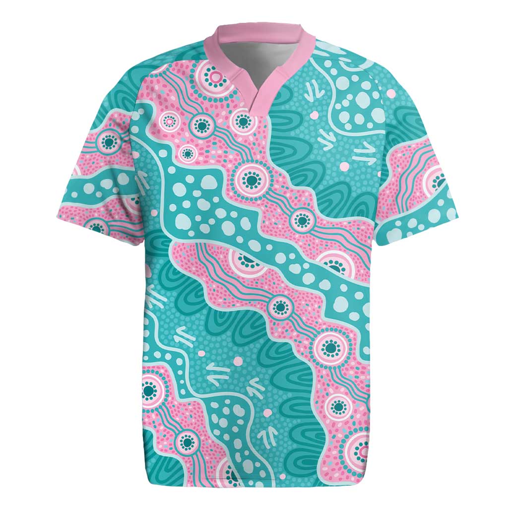 Hereditary Cancer Awareness Australia Indigenous Rugby Jersey Pink and Teal - Aussie Hoodie