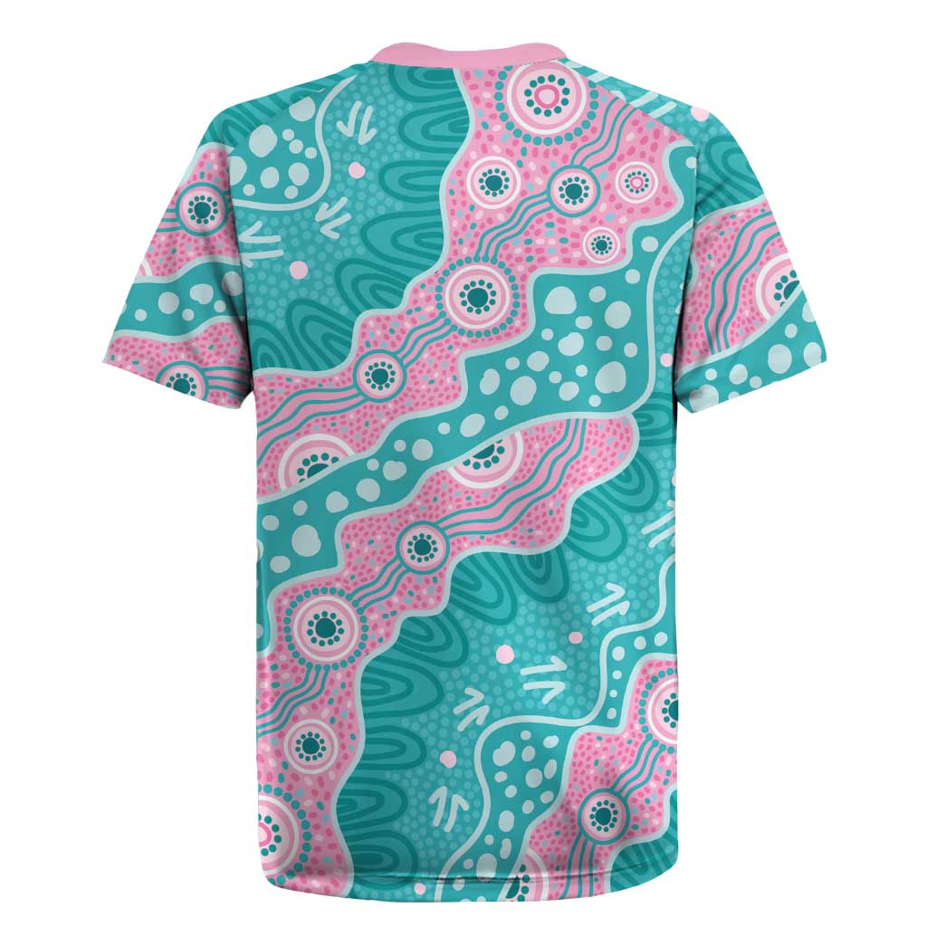 Hereditary Cancer Awareness Australia Indigenous Rugby Jersey Pink and Teal - Aussie Hoodie