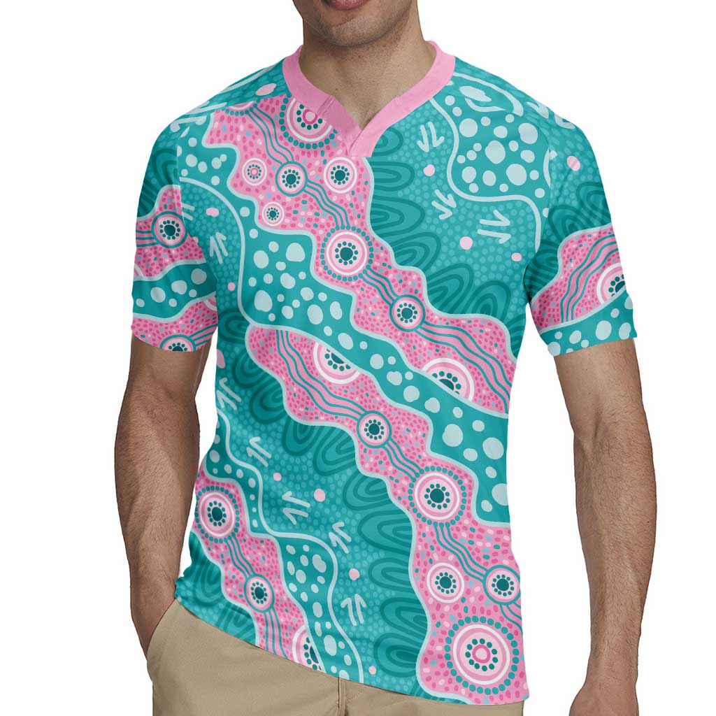 Hereditary Cancer Awareness Australia Indigenous Rugby Jersey Pink and Teal - Aussie Hoodie