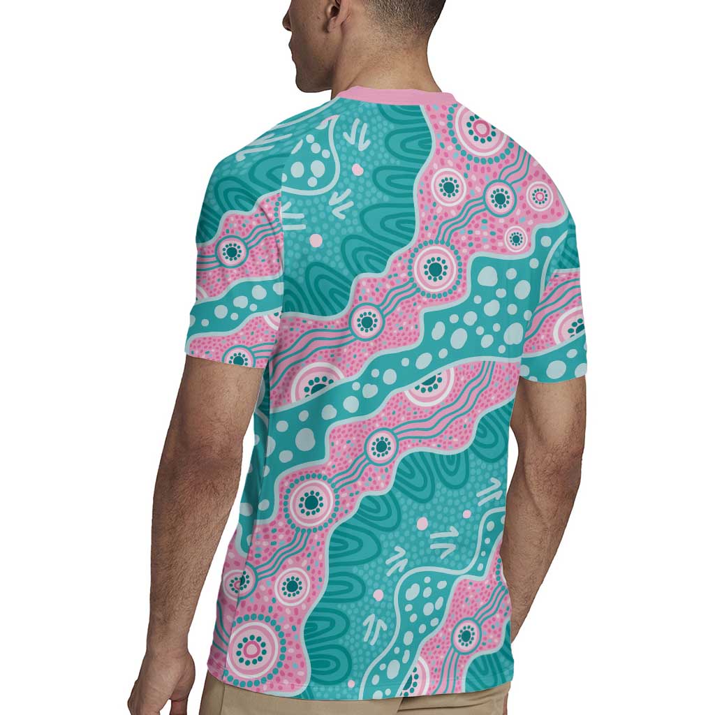 Hereditary Cancer Awareness Australia Indigenous Rugby Jersey Pink and Teal - Aussie Hoodie