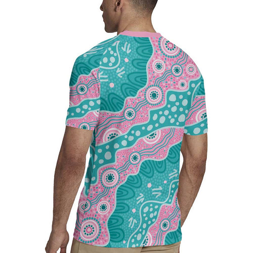 Hereditary Cancer Awareness Australia Indigenous Rugby Jersey Pink and Teal - Aussie Hoodie