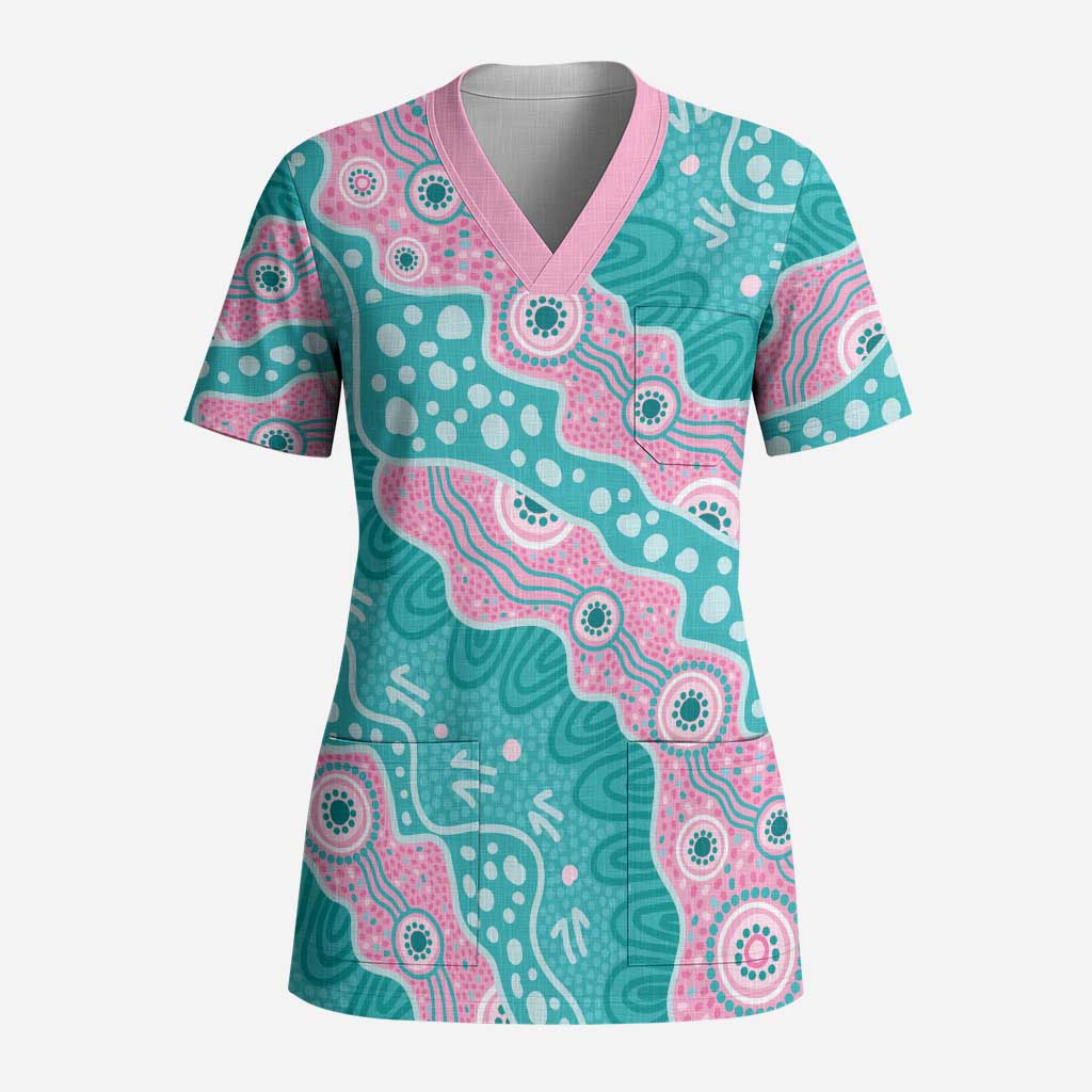 Hereditary Cancer Awareness Australia Indigenous Scrub Top Pink and Teal - Aussie Hoodie