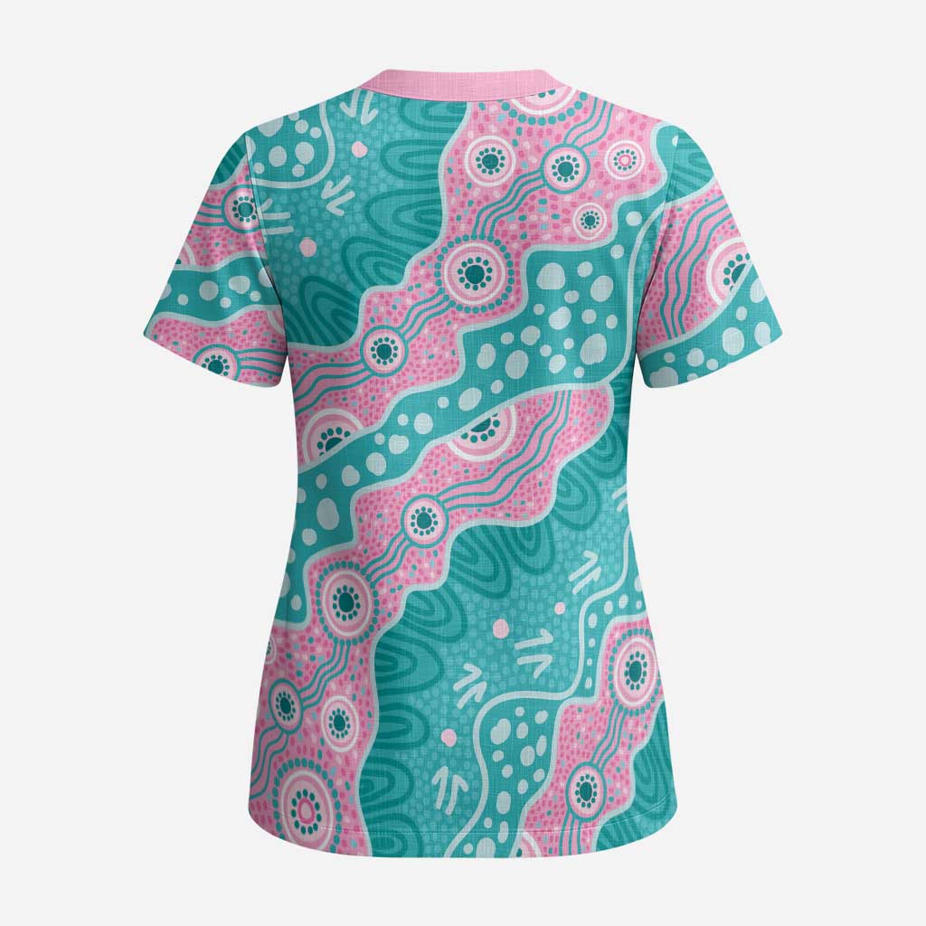 Hereditary Cancer Awareness Australia Indigenous Scrub Top Pink and Teal - Aussie Hoodie