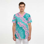 Hereditary Cancer Awareness Australia Indigenous Scrub Top Pink and Teal - Aussie Hoodie