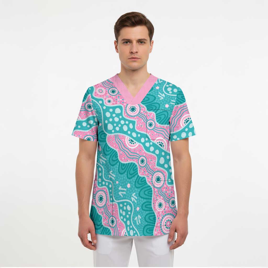 Hereditary Cancer Awareness Australia Indigenous Scrub Top Pink and Teal - Aussie Hoodie