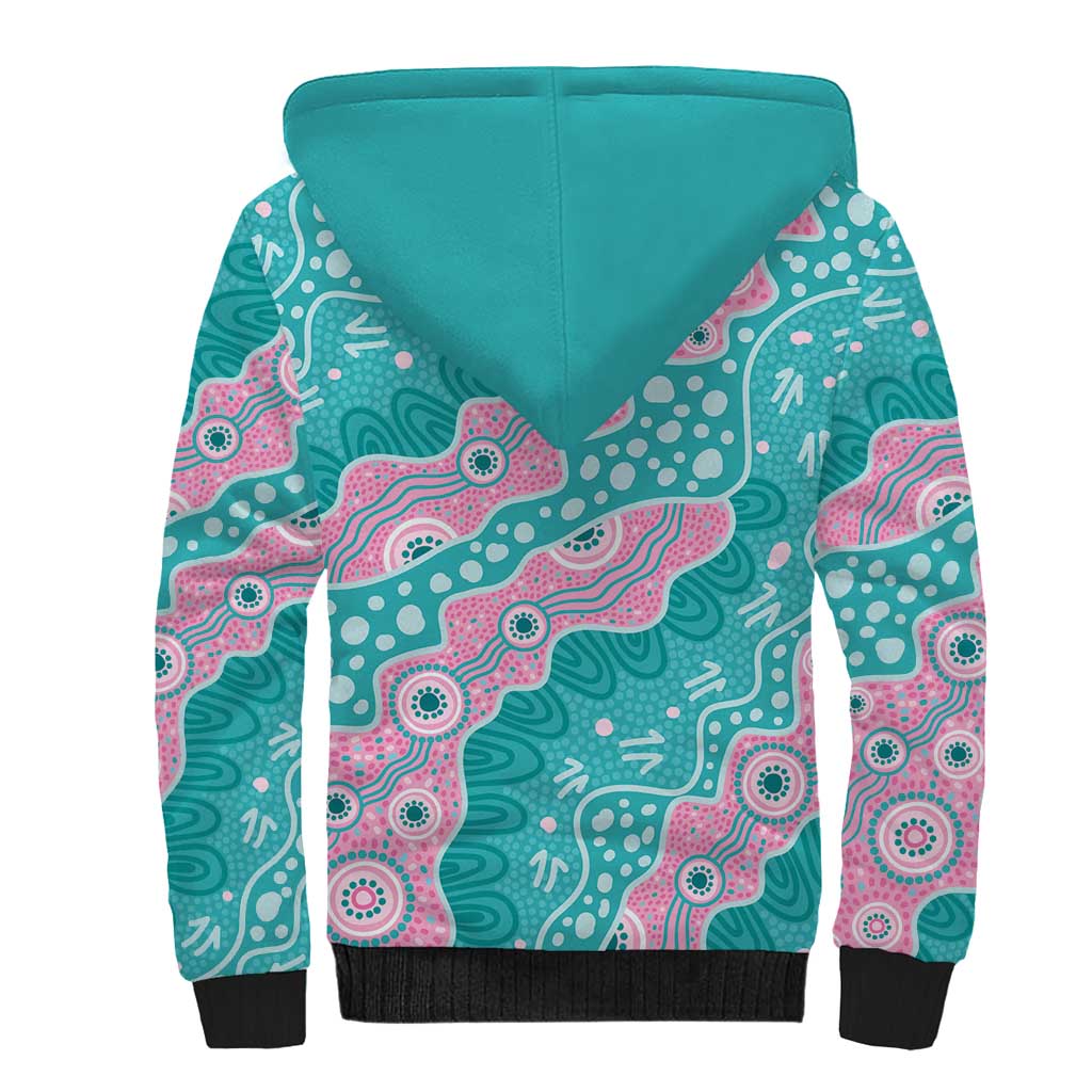 Hereditary Cancer Awareness Australia Indigenous Sherpa Hoodie Pink and Teal - Aussie Hoodie