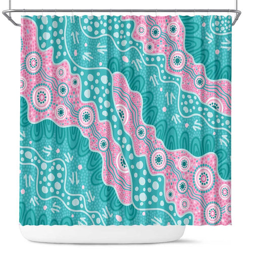 Hereditary Cancer Awareness Australia Indigenous Shower Curtain Pink and Teal - Aussie Hoodie