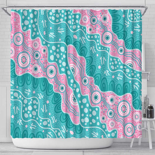 Hereditary Cancer Awareness Australia Indigenous Shower Curtain Pink and Teal - Aussie Hoodie