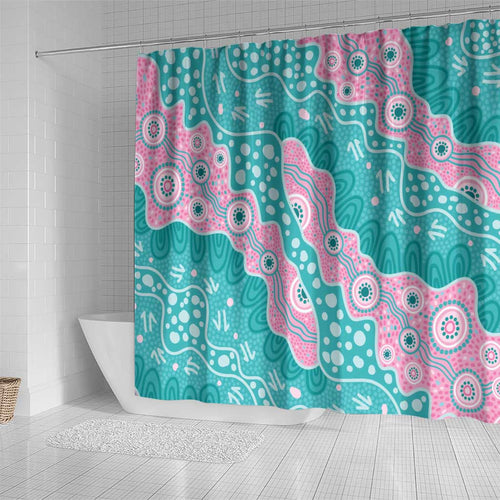 Hereditary Cancer Awareness Australia Indigenous Shower Curtain Pink and Teal - Aussie Hoodie
