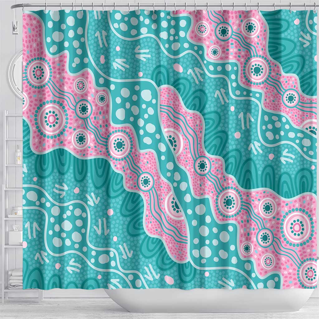 Hereditary Cancer Awareness Australia Indigenous Shower Curtain Pink and Teal - Aussie Hoodie
