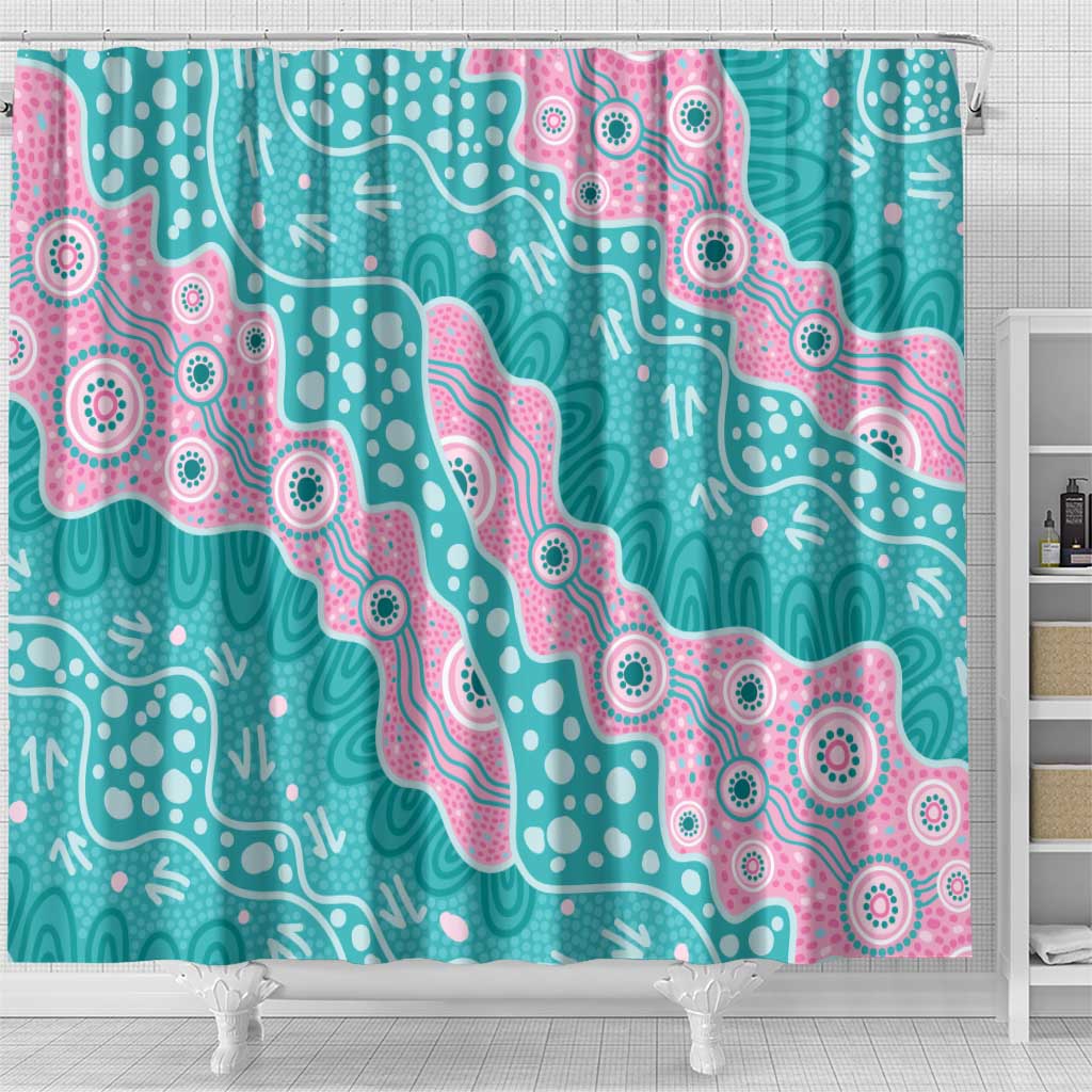 Hereditary Cancer Awareness Australia Indigenous Shower Curtain Pink and Teal - Aussie Hoodie