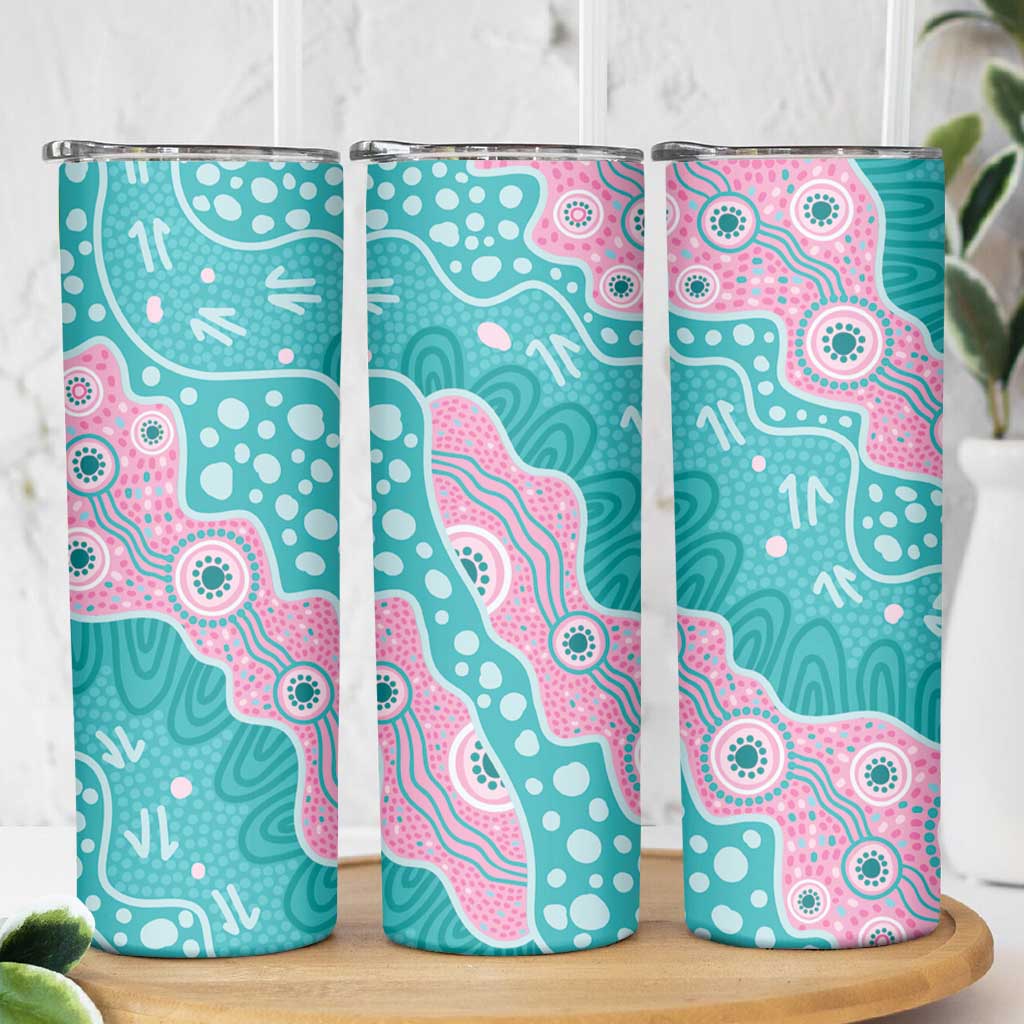 Hereditary Cancer Awareness Australia Indigenous Skinny Tumbler Pink and Teal - Aussie Hoodie