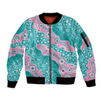 Hereditary Cancer Awareness Australia Indigenous Sleeve Zip Bomber Jacket Pink and Teal - Aussie Hoodie