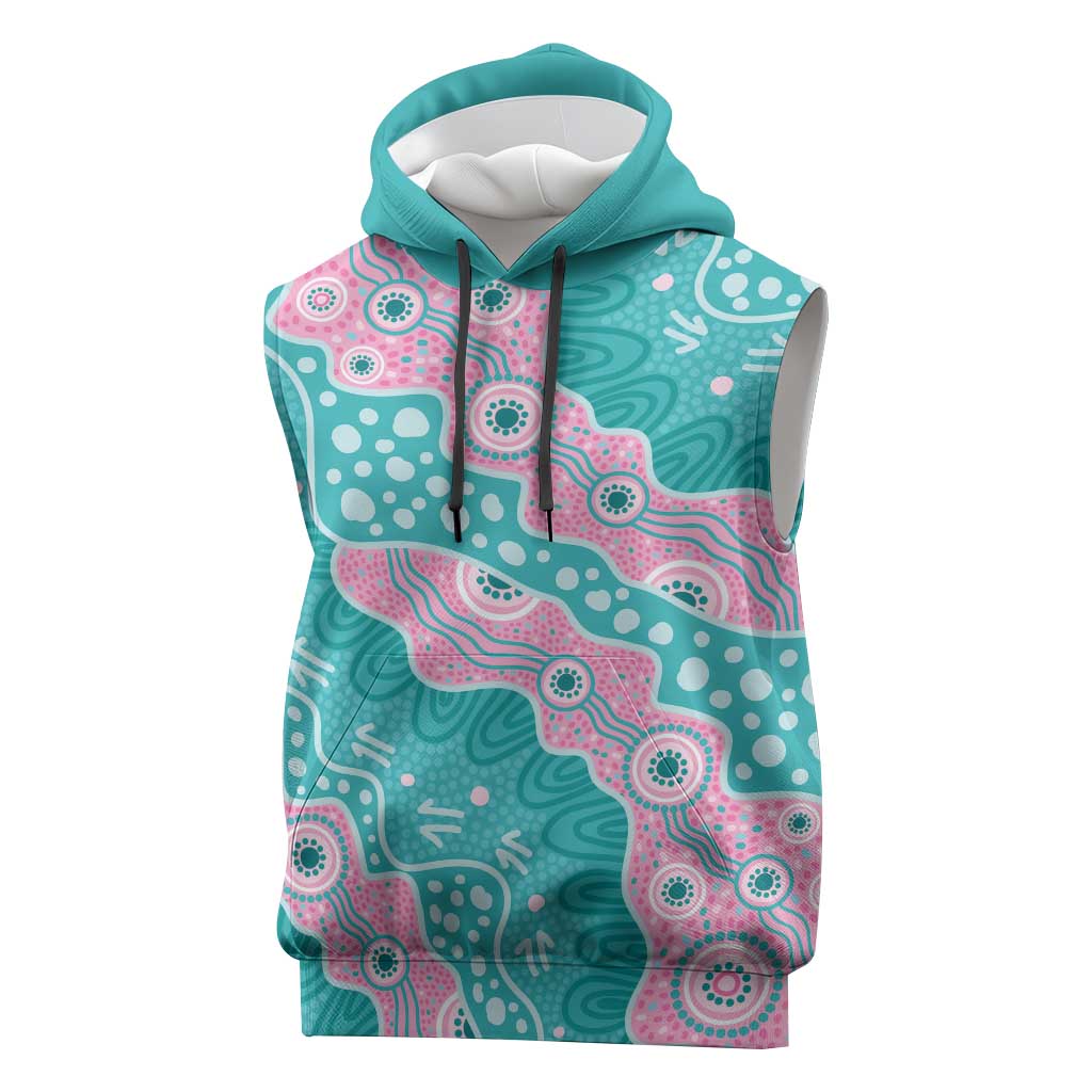 Hereditary Cancer Awareness Australia Indigenous Sleeveless Hoodie Pink and Teal - Aussie Hoodie