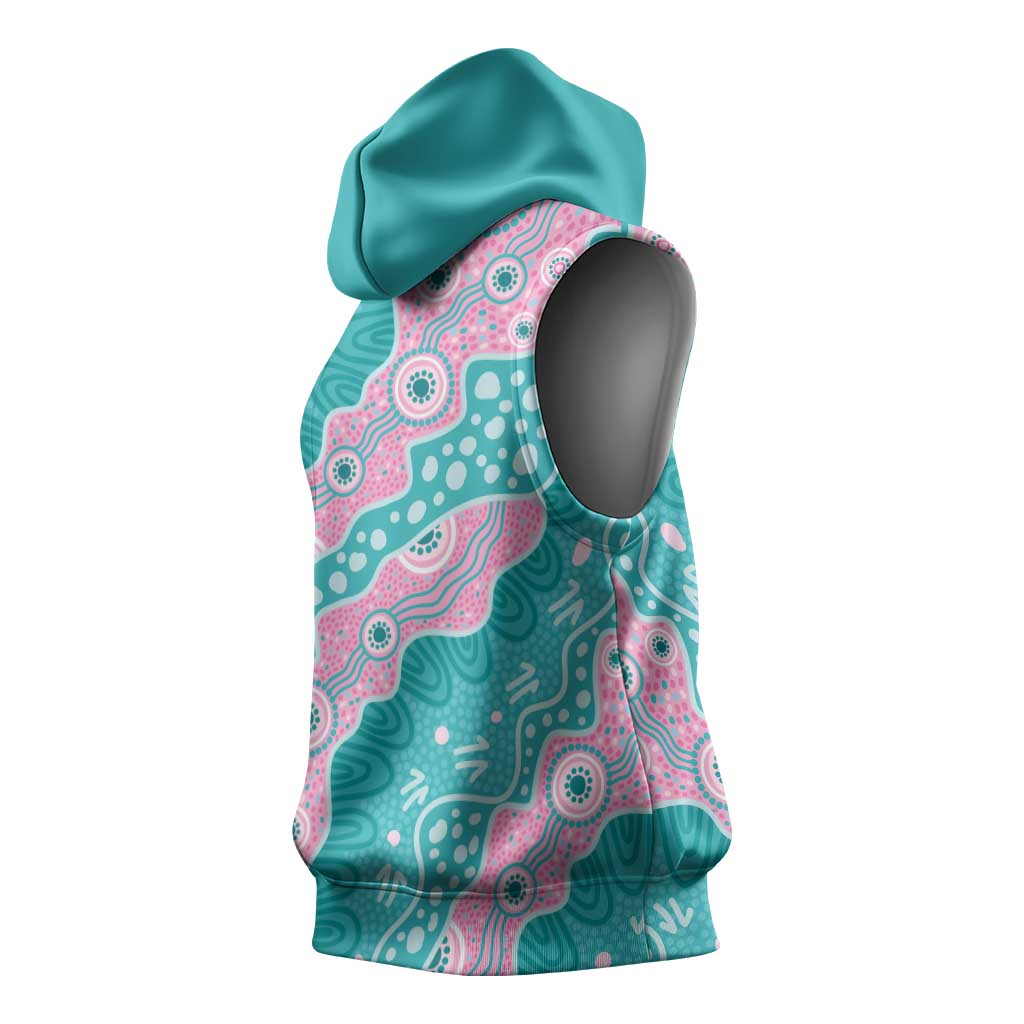Hereditary Cancer Awareness Australia Indigenous Sleeveless Hoodie Pink and Teal - Aussie Hoodie