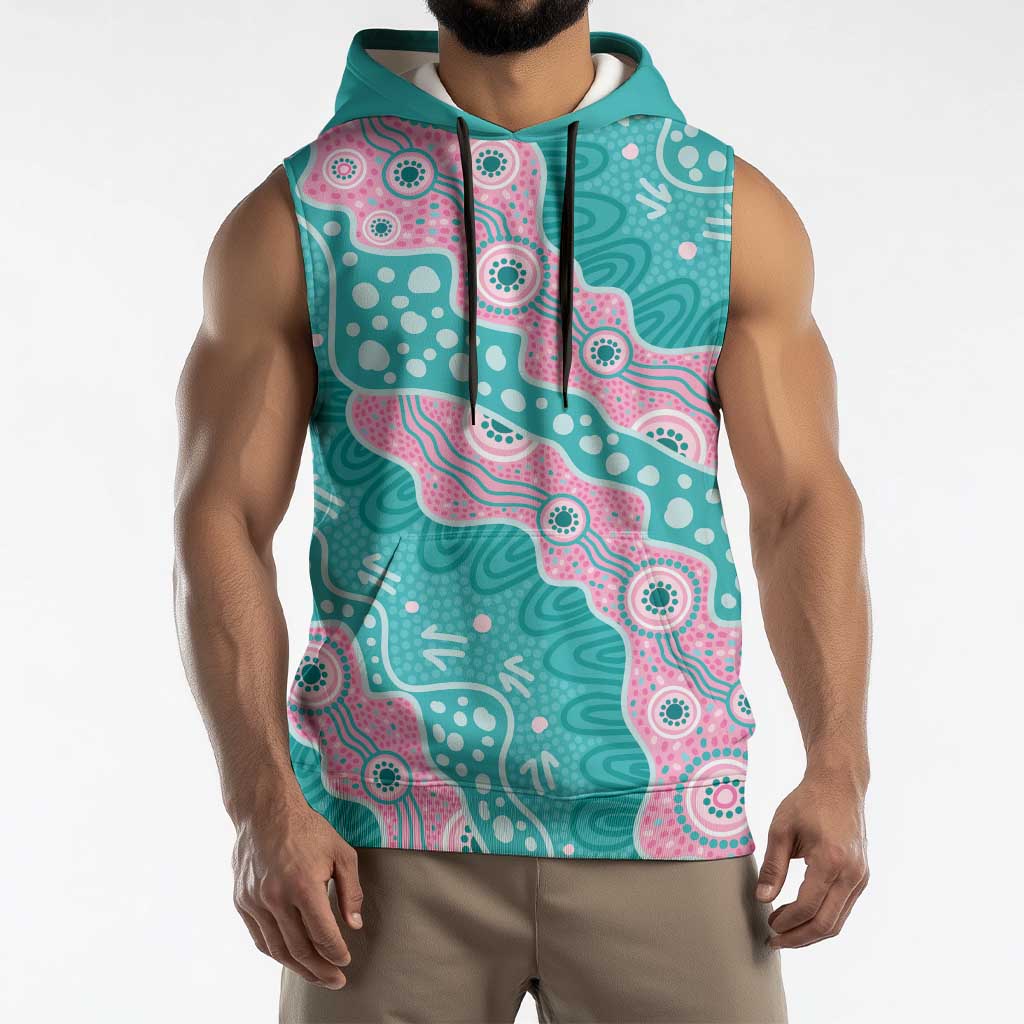 Hereditary Cancer Awareness Australia Indigenous Sleeveless Hoodie Pink and Teal - Aussie Hoodie