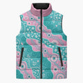 Hereditary Cancer Awareness Australia Indigenous Sleeveless Puffer Jacket Pink and Teal - Aussie Hoodie