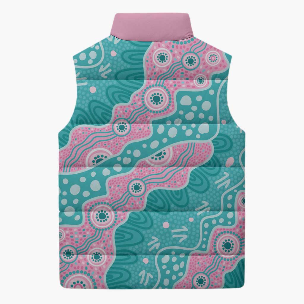 Hereditary Cancer Awareness Australia Indigenous Sleeveless Puffer Jacket Pink and Teal - Aussie Hoodie