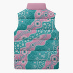 Hereditary Cancer Awareness Australia Indigenous Sleeveless Puffer Jacket Pink and Teal - Aussie Hoodie