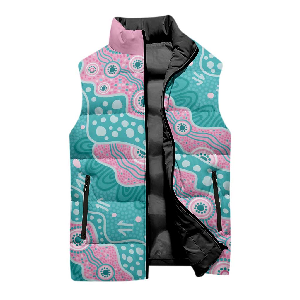Hereditary Cancer Awareness Australia Indigenous Sleeveless Puffer Jacket Pink and Teal - Aussie Hoodie