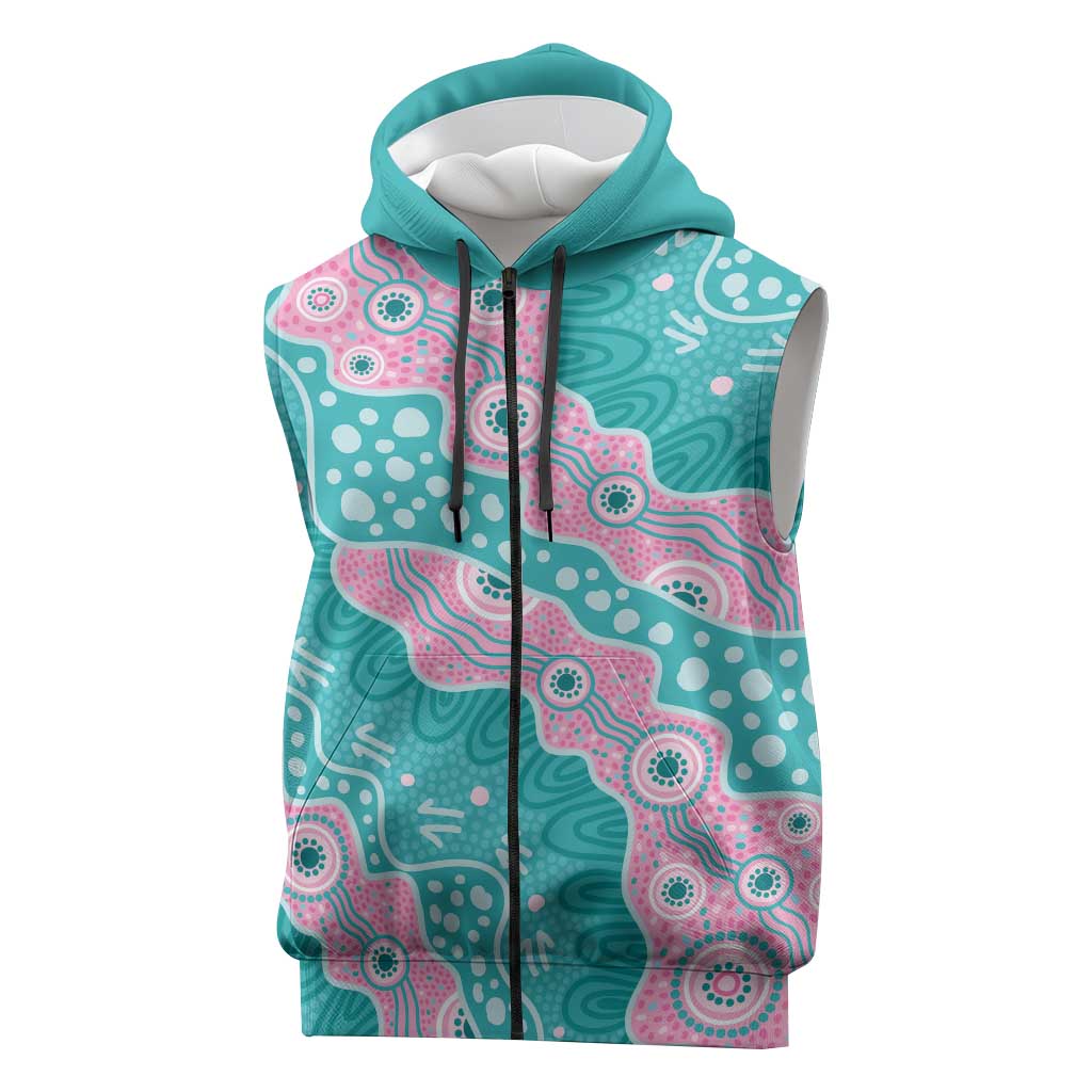 Hereditary Cancer Awareness Australia Indigenous Sleeveless Zip Hoodie Pink and Teal - Aussie Hoodie