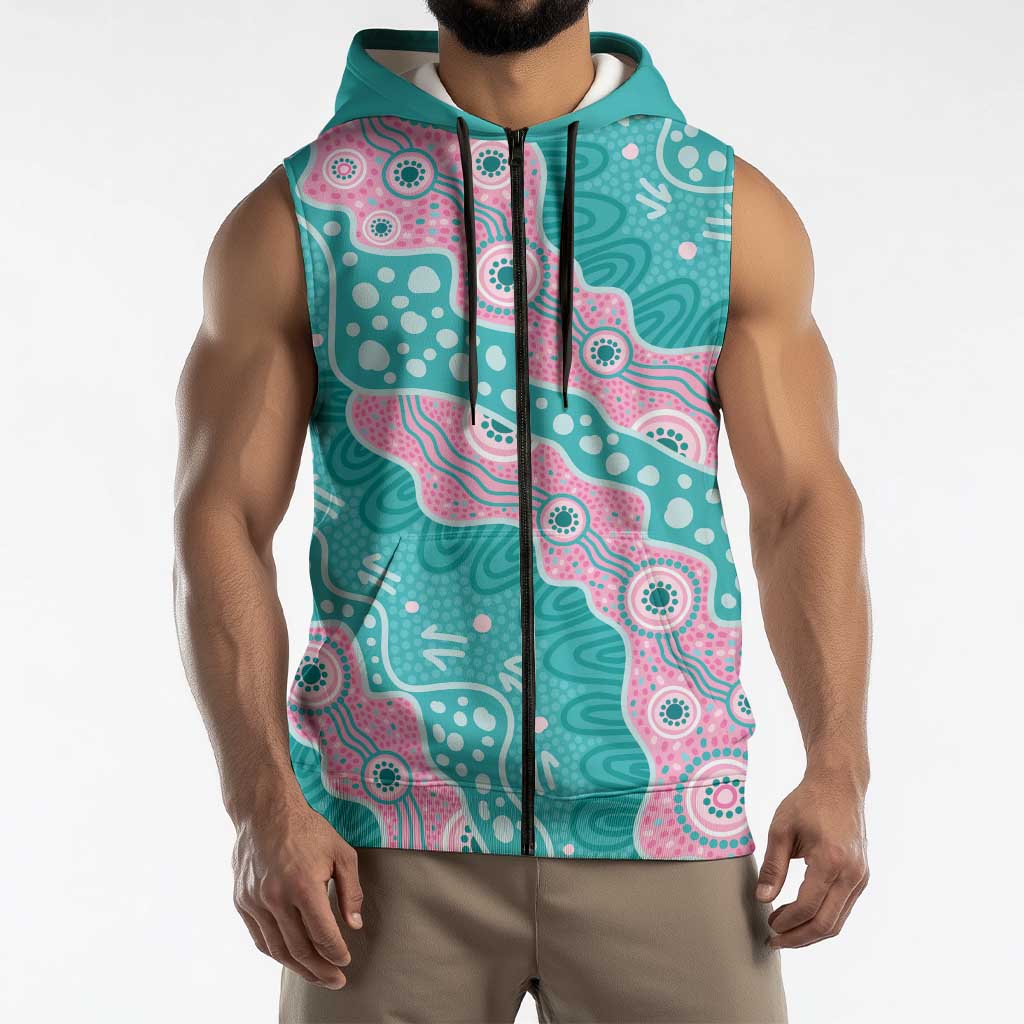Hereditary Cancer Awareness Australia Indigenous Sleeveless Zip Hoodie Pink and Teal - Aussie Hoodie