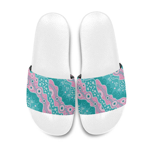 Hereditary Cancer Awareness Australia Indigenous Slide Sandals Pink and Teal - Aussie Hoodie
