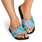 Hereditary Cancer Awareness Australia Indigenous Slide Sandals Pink and Teal - Aussie Hoodie