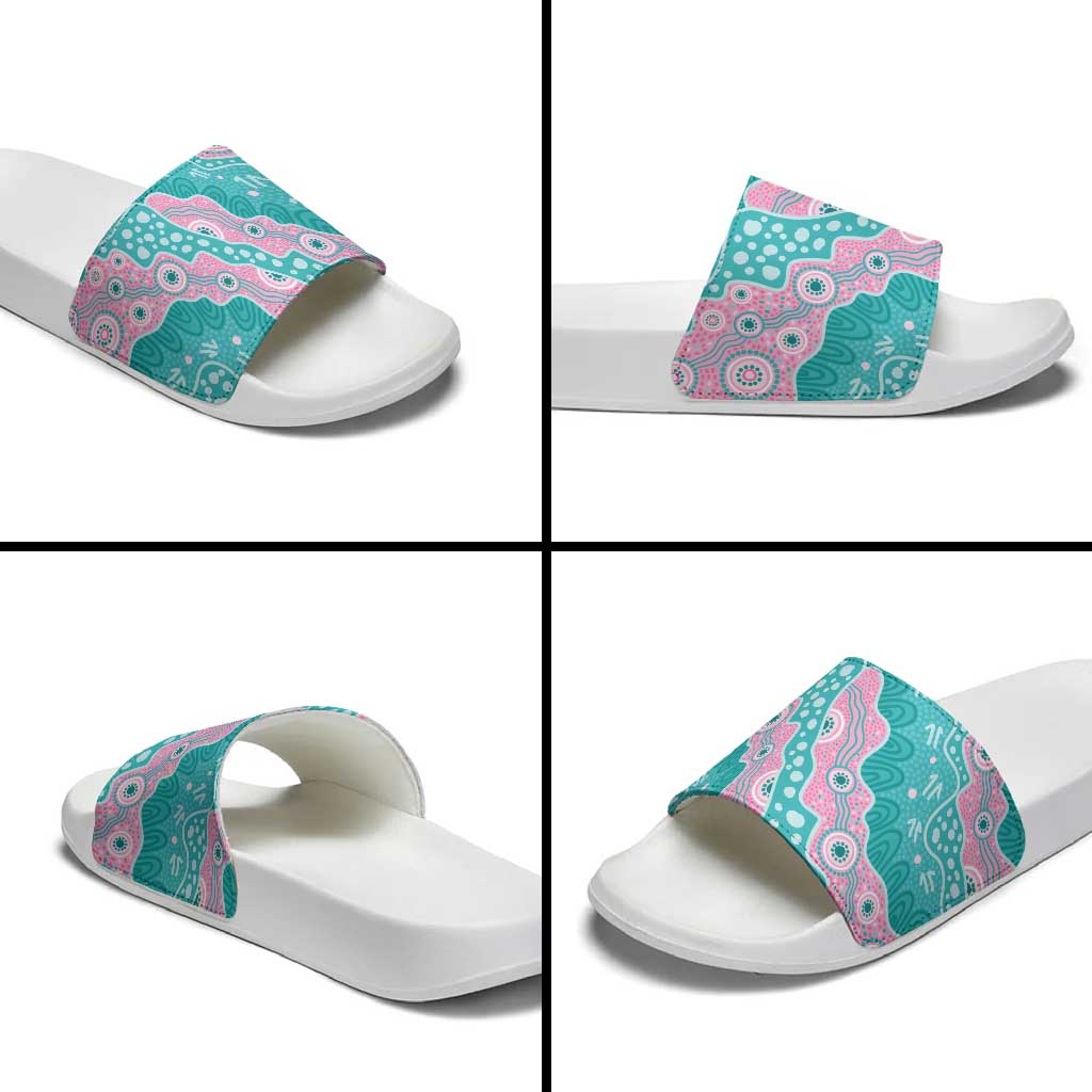 Hereditary Cancer Awareness Australia Indigenous Slide Sandals Pink and Teal - Aussie Hoodie
