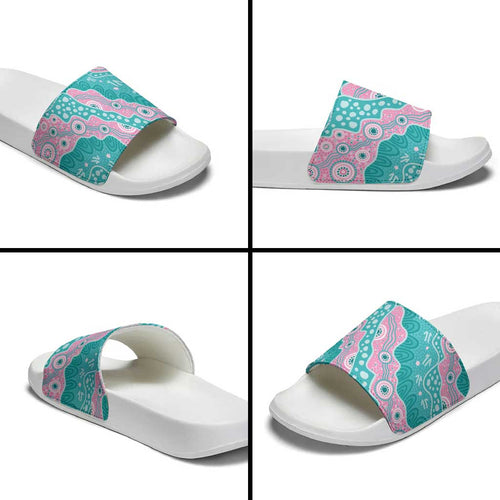 Hereditary Cancer Awareness Australia Indigenous Slide Sandals Pink and Teal - Aussie Hoodie