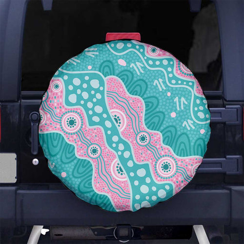 Hereditary Cancer Awareness Australia Indigenous Spare Tire Cover Pink and Teal - Aussie Hoodie