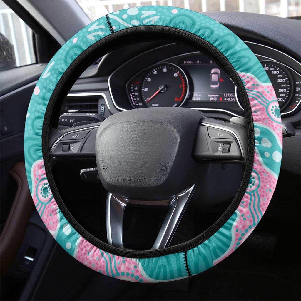 Hereditary Cancer Awareness Australia Indigenous Steering Wheel Cover Pink and Teal - Aussie Hoodie
