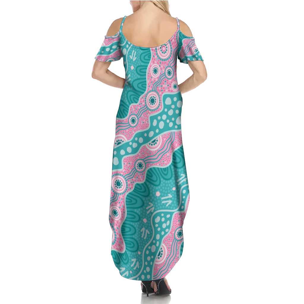 Hereditary Cancer Awareness Australia Indigenous Summer Maxi Dress Pink and Teal - Aussie Hoodie