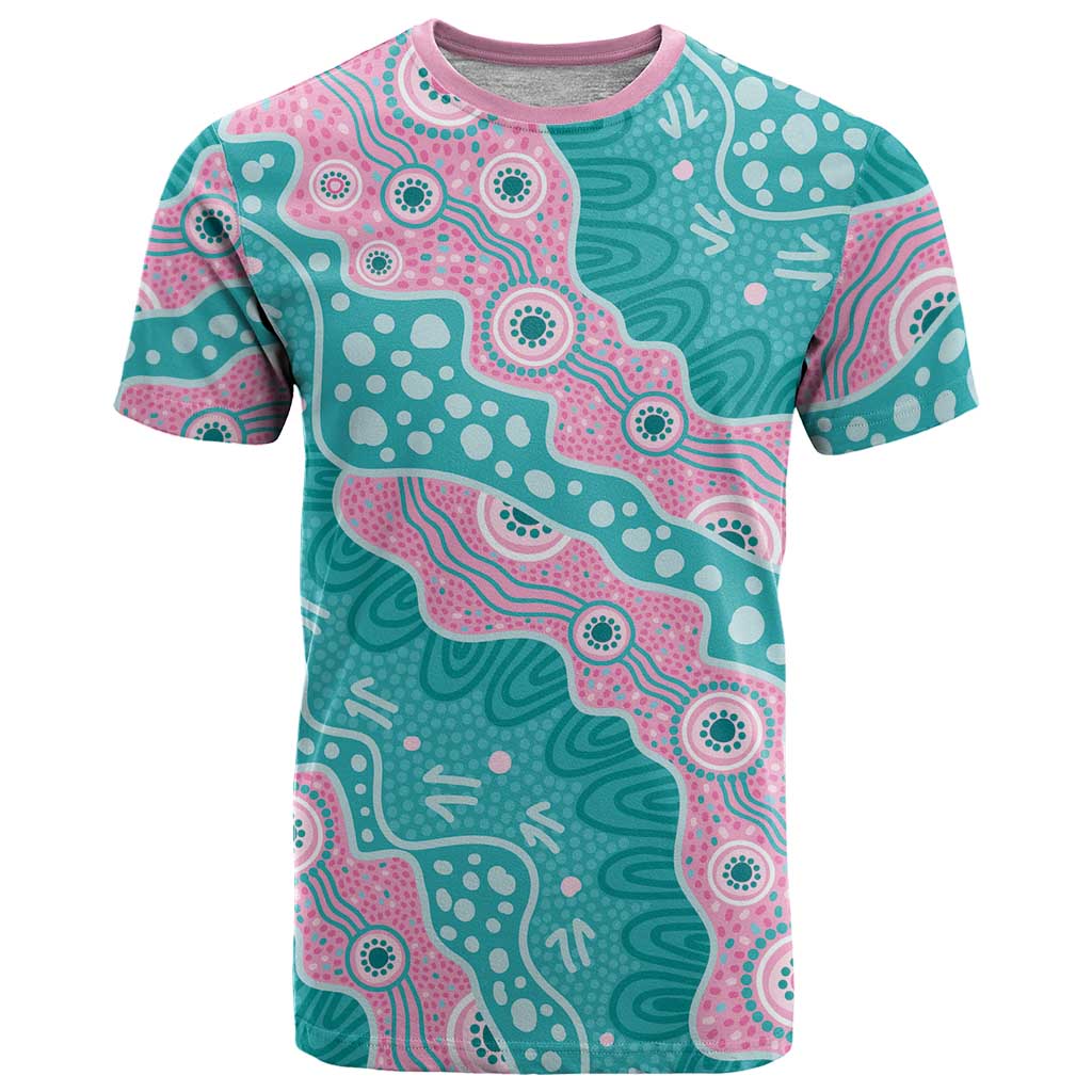 Hereditary Cancer Awareness Australia Indigenous T Shirt Pink and Teal - Aussie Hoodie