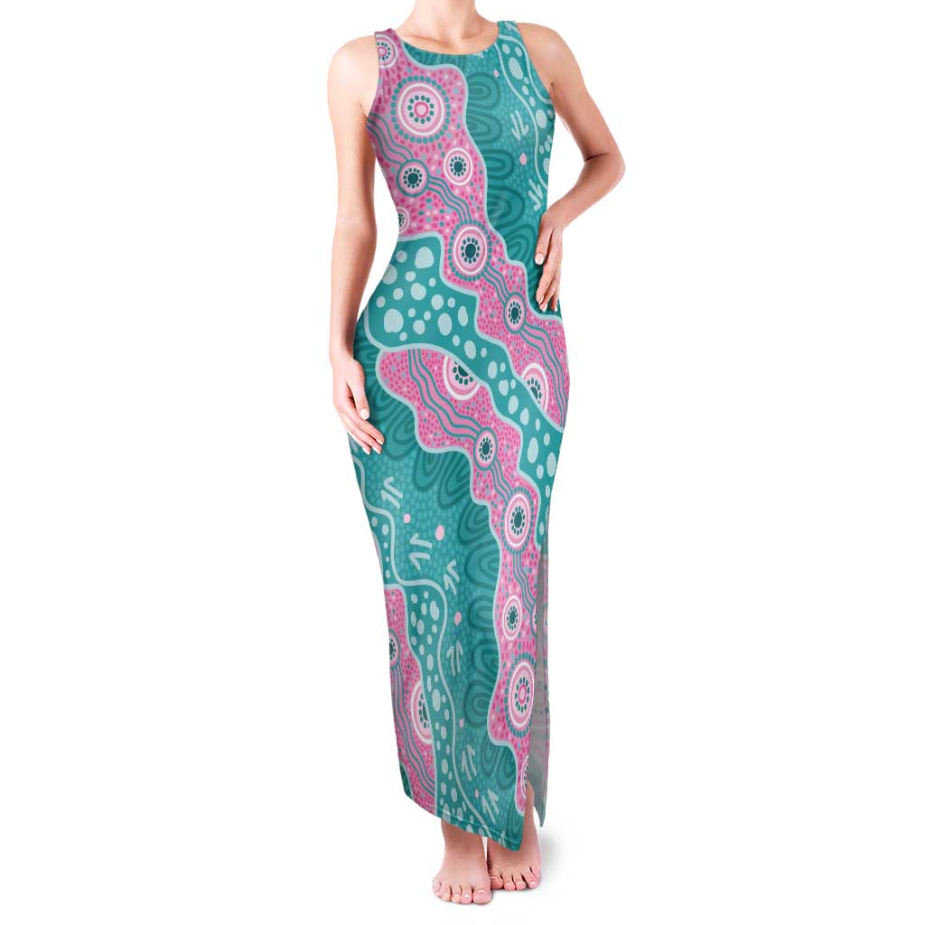 Hereditary Cancer Awareness Australia Indigenous Tank Maxi Dress Pink and Teal - Aussie Hoodie