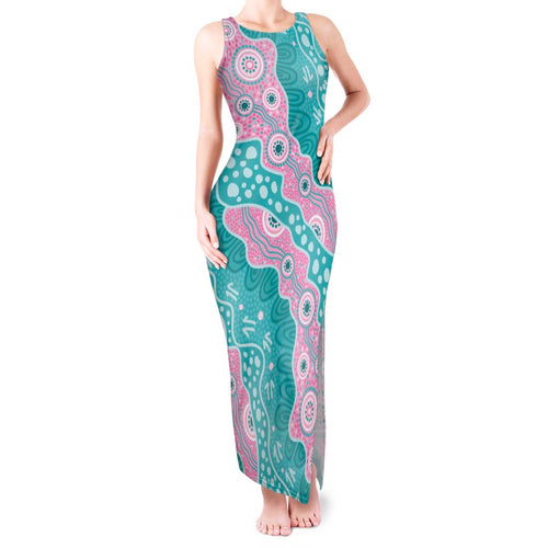 Hereditary Cancer Awareness Australia Indigenous Tank Maxi Dress Pink and Teal - Aussie Hoodie