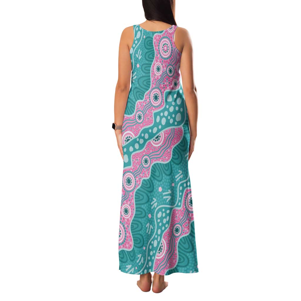 Hereditary Cancer Awareness Australia Indigenous Tank Maxi Dress Pink and Teal - Aussie Hoodie