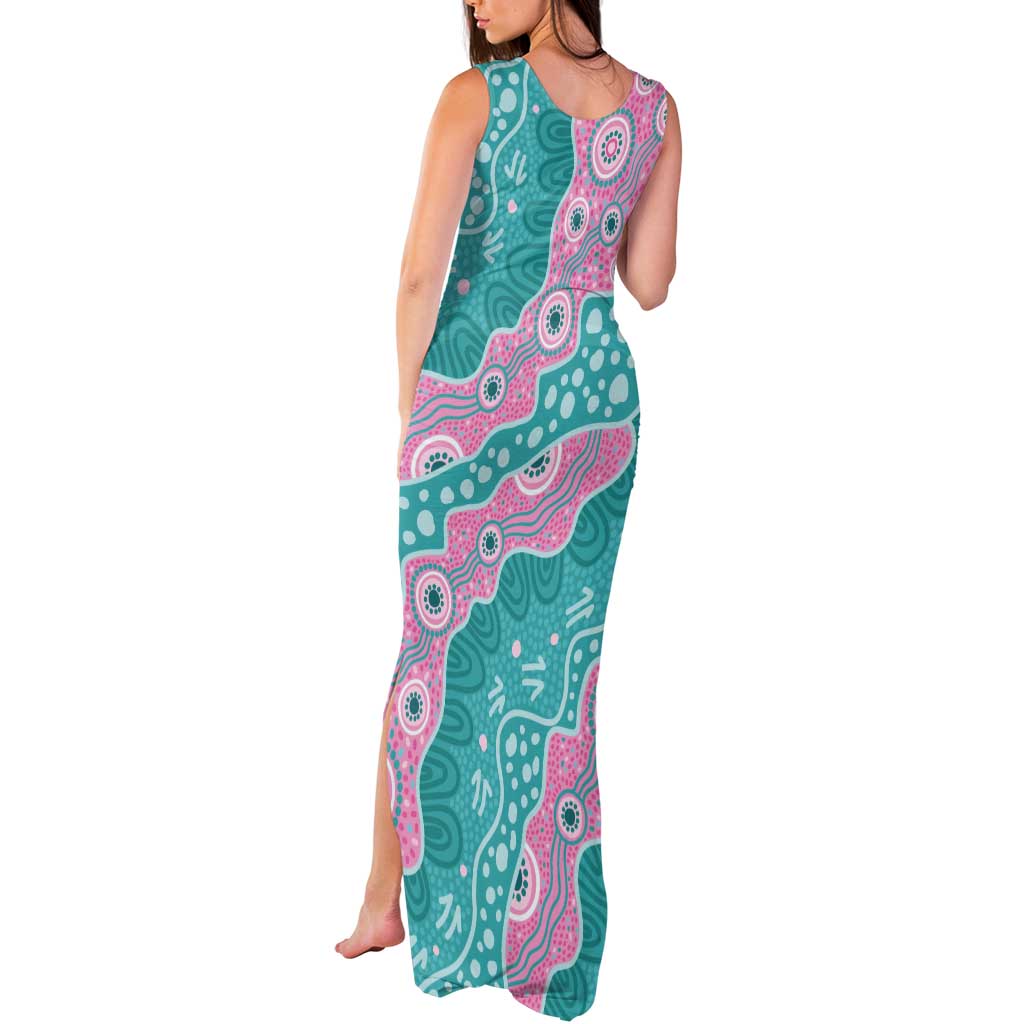 Hereditary Cancer Awareness Australia Indigenous Tank Maxi Dress Pink and Teal - Aussie Hoodie