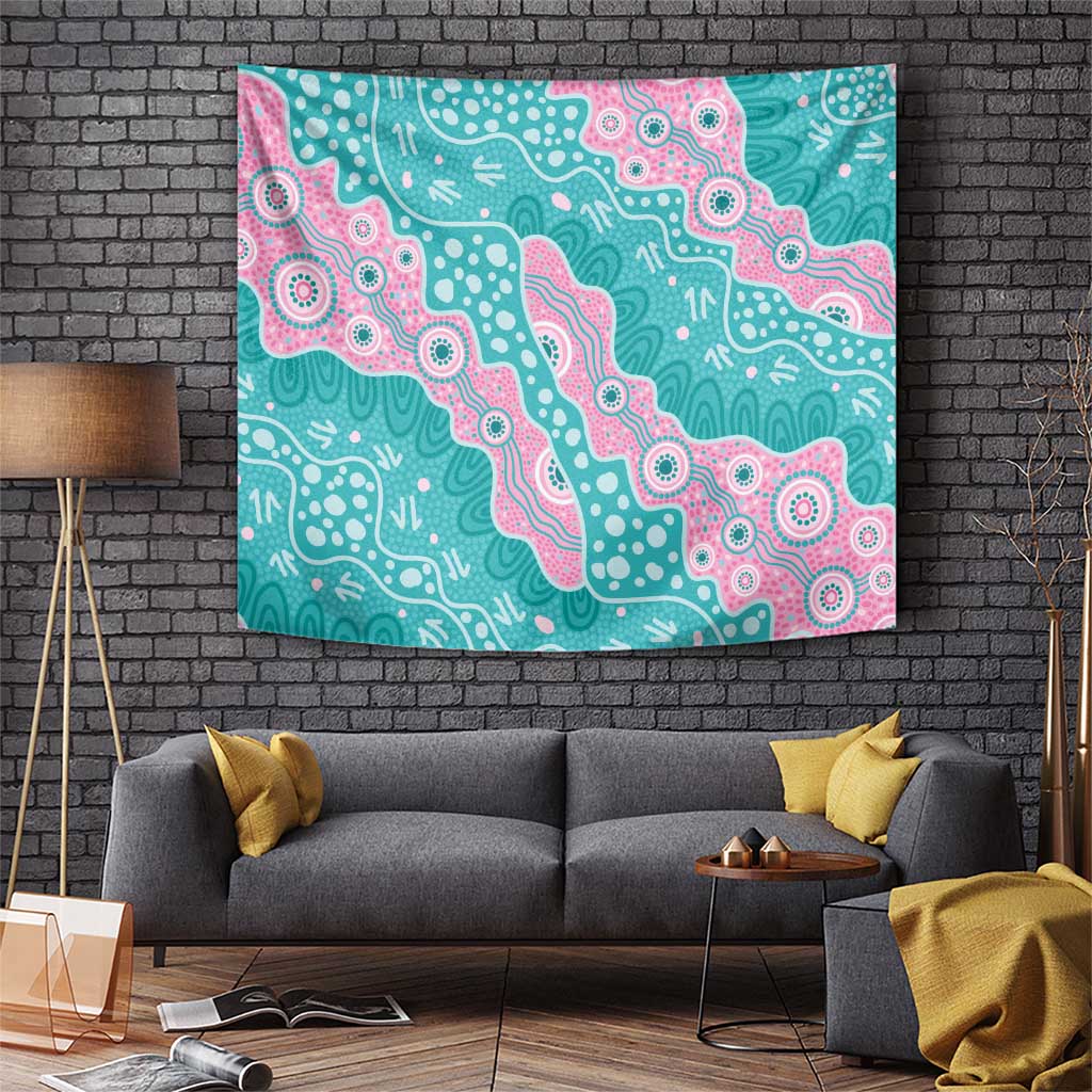 Hereditary Cancer Awareness Australia Indigenous Tapestry Pink and Teal - Aussie Hoodie