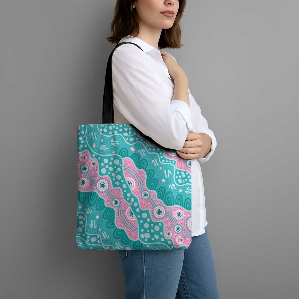 Hereditary Cancer Awareness Australia Indigenous Tote Bag Pink and Teal - Aussie Hoodie