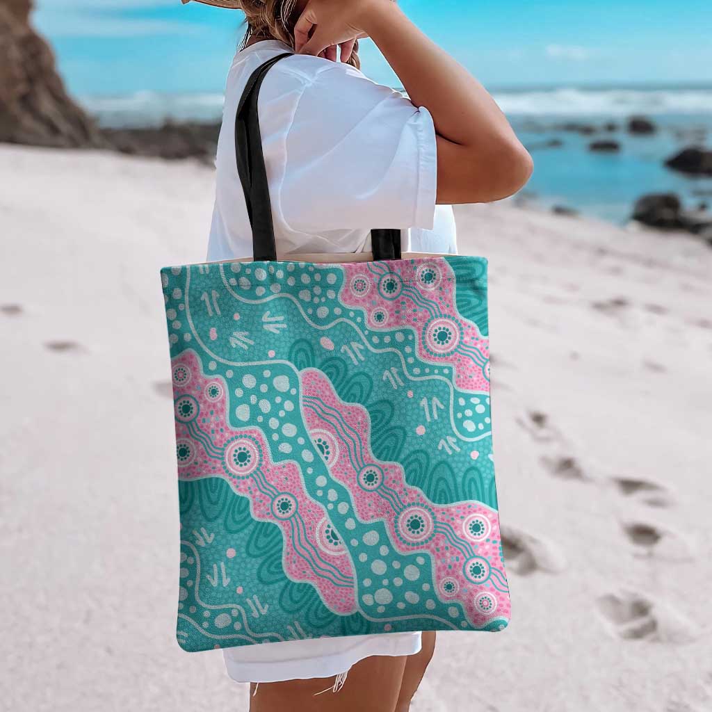 Hereditary Cancer Awareness Australia Indigenous Tote Bag Pink and Teal - Aussie Hoodie