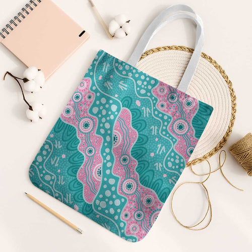 Hereditary Cancer Awareness Australia Indigenous Tote Bag Pink and Teal - Aussie Hoodie