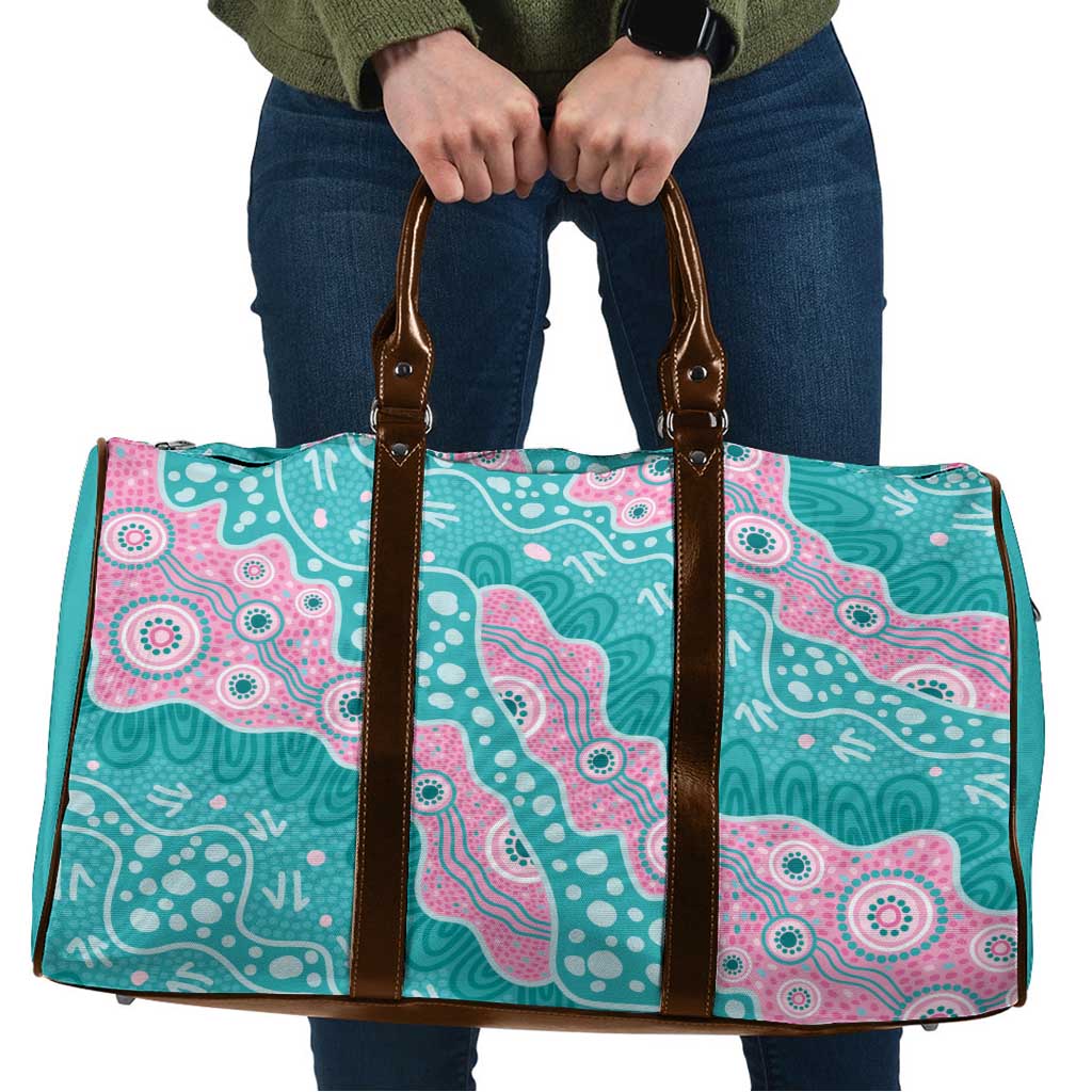 Hereditary Cancer Awareness Australia Indigenous Travel Bag Pink and Teal - Aussie Hoodie