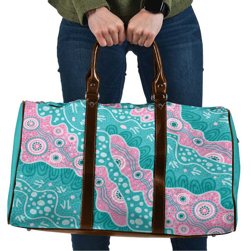 Hereditary Cancer Awareness Australia Indigenous Travel Bag Pink and Teal - Aussie Hoodie