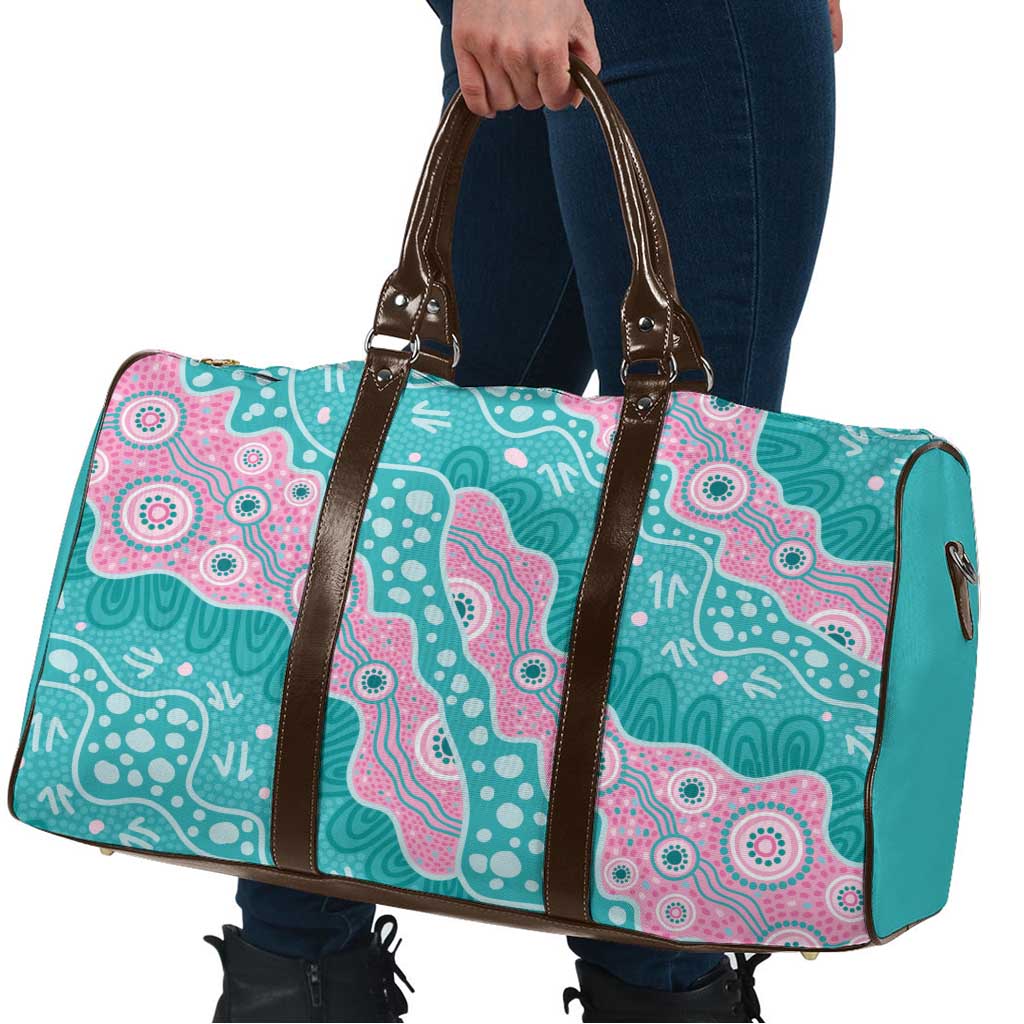 Hereditary Cancer Awareness Australia Indigenous Travel Bag Pink and Teal - Aussie Hoodie
