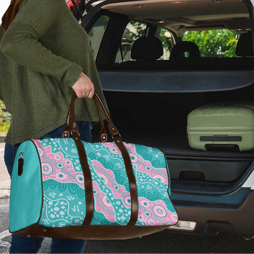 Hereditary Cancer Awareness Australia Indigenous Travel Bag Pink and Teal - Aussie Hoodie