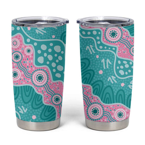 Hereditary Cancer Awareness Australia Indigenous Tumbler Cup Pink and Teal - Aussie Hoodie