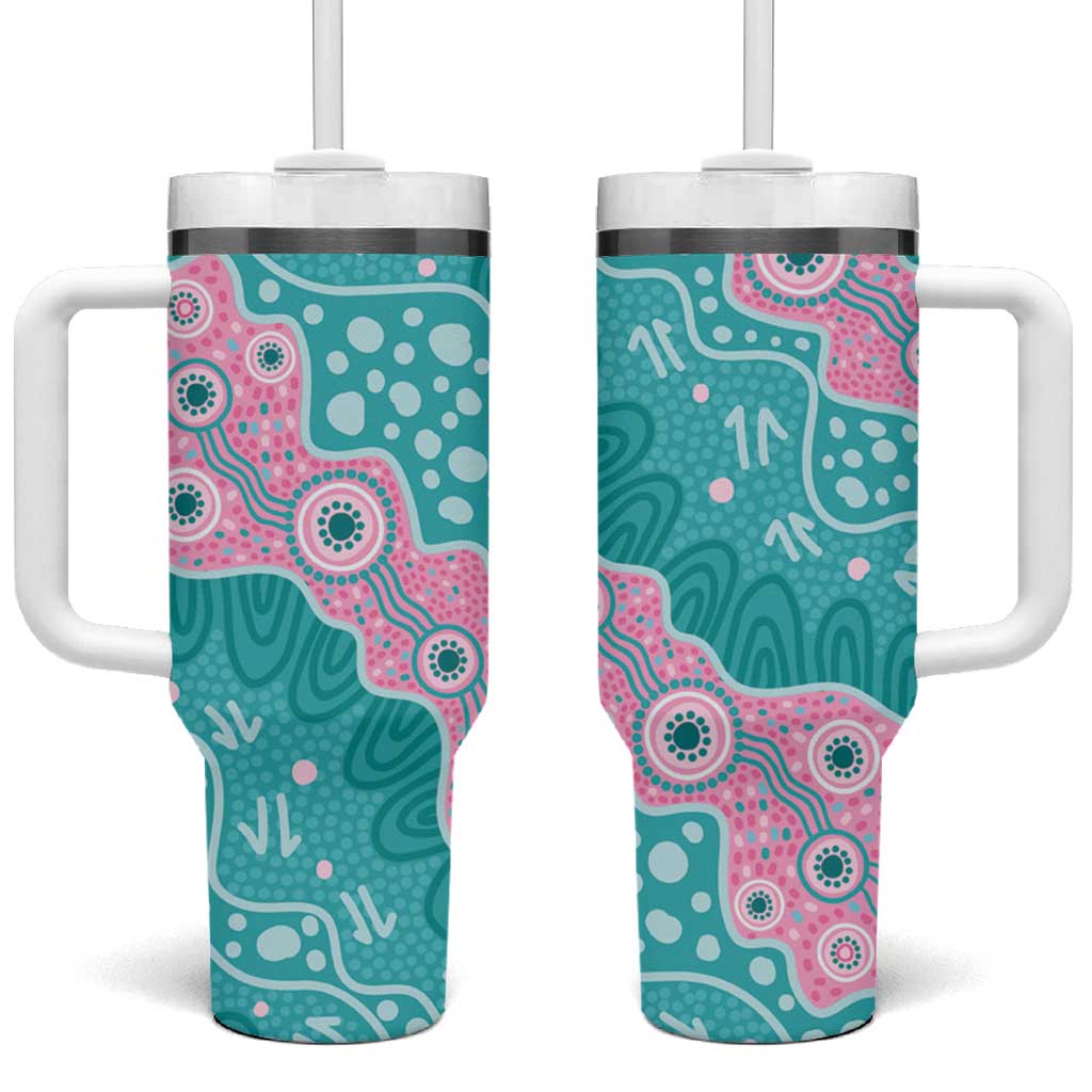 Hereditary Cancer Awareness Australia Indigenous Tumbler With Handle Pink and Teal - Aussie Hoodie