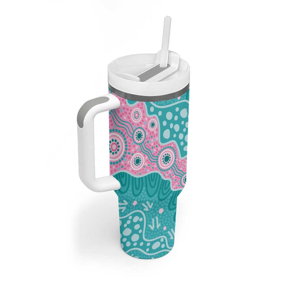 Hereditary Cancer Awareness Australia Indigenous Tumbler With Handle Pink and Teal - Aussie Hoodie