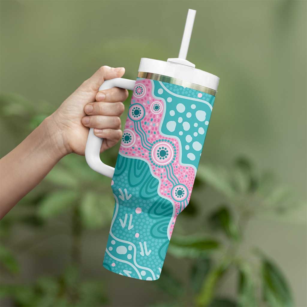 Hereditary Cancer Awareness Australia Indigenous Tumbler With Handle Pink and Teal - Aussie Hoodie